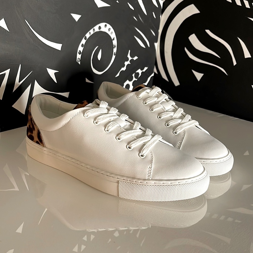 J.Crew Calf hair Sneakers; Size 9; Color White and Leopard print.